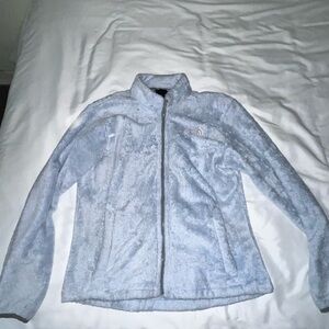 Light blue, fuzzy north face jacket - size large